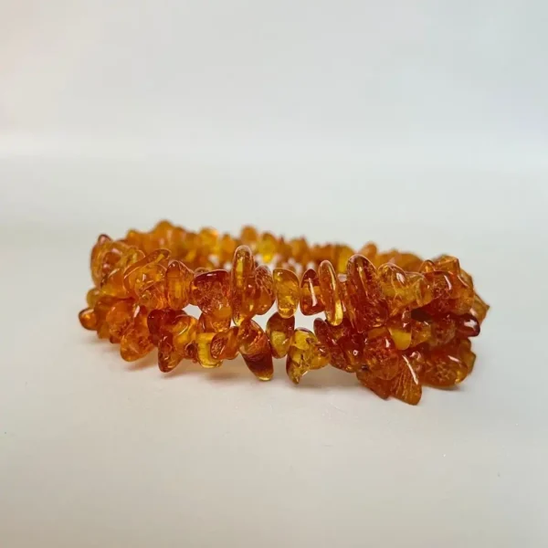 Beautiful amber bead bracelet with warm hues and unique organic shapes.