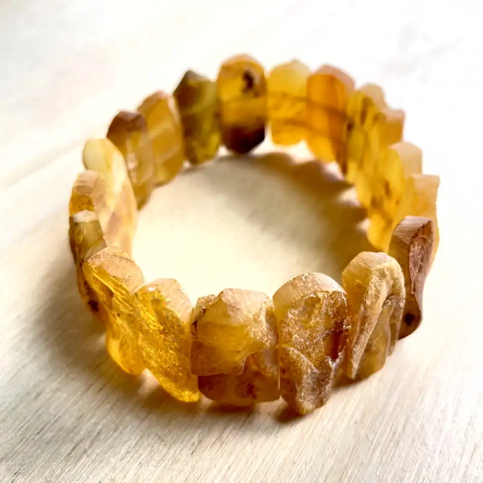 Amber Bracelet with Medium Stones with unique beads, showcasing natural beauty and warm earthy tones.