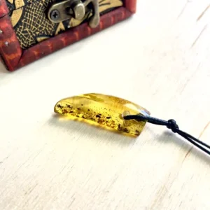 Polished Amber Pendant Necklace with ornate red wooden box, showcasing natural beauty and craftsmanship.