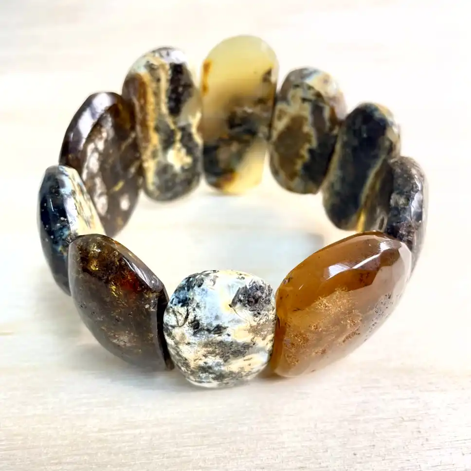 Elegant Amber Bracelet with Large Stones with polished stones showcasing warm hues and unique textures.