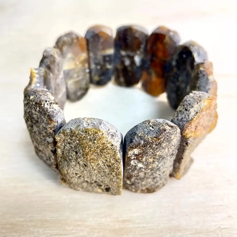 Unique Amber Bracelet with Large Stones with artisanal charm, showcasing natural textures and earthy tones.