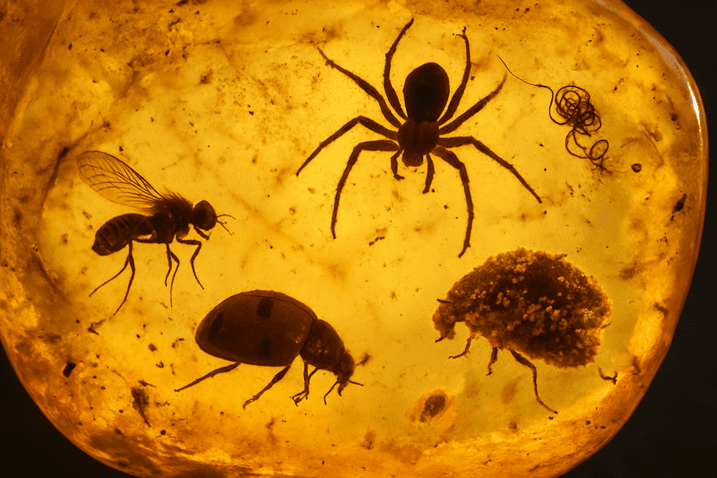 Prehistoric amber containing diverse insects showcases natures history in stunning detail.
